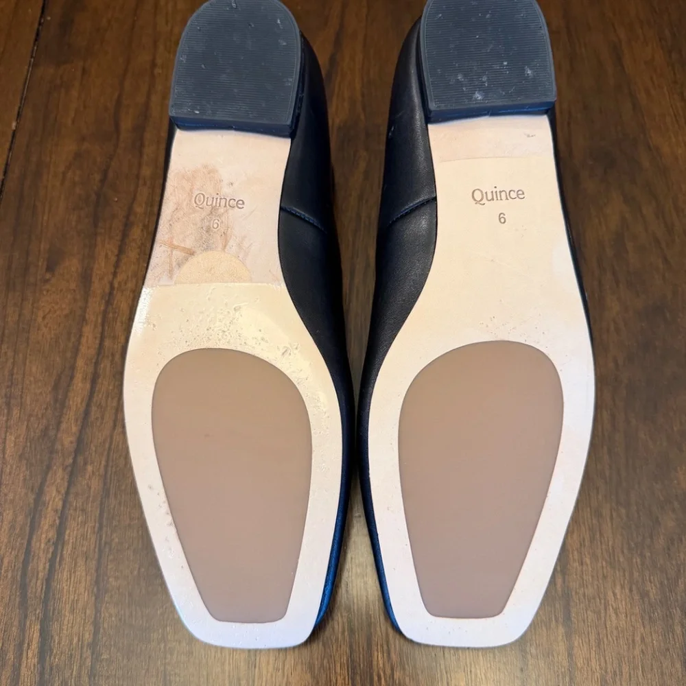 Quince Women's Italian Leather Black Strappy Ballet Flat Shoes, Size 6 - Picture 7 of 9